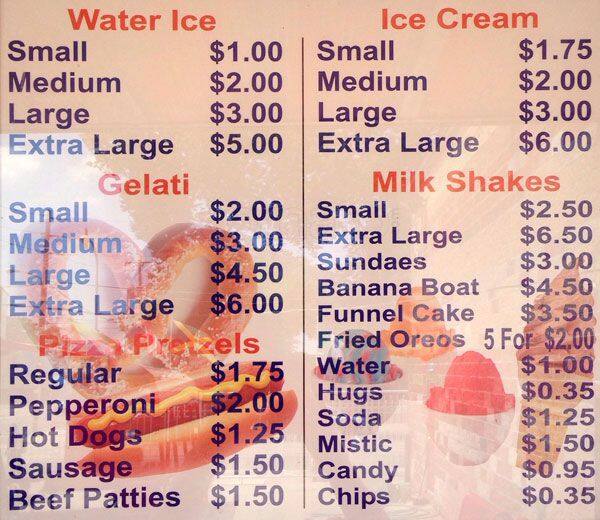 Fred's Water Ice Menu, Menu for Fred's Water Ice, Kingsessing