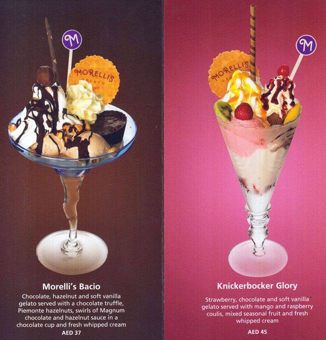Morelli's Gelato Menu, Menu for Morelli's Gelato, Jumeirah Beach