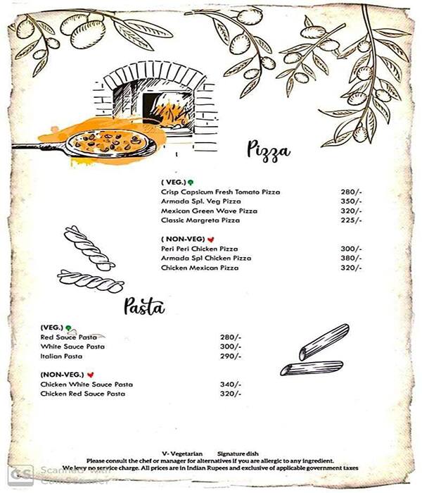 Menu of Armada Restro Bar Kaonli Dehradun