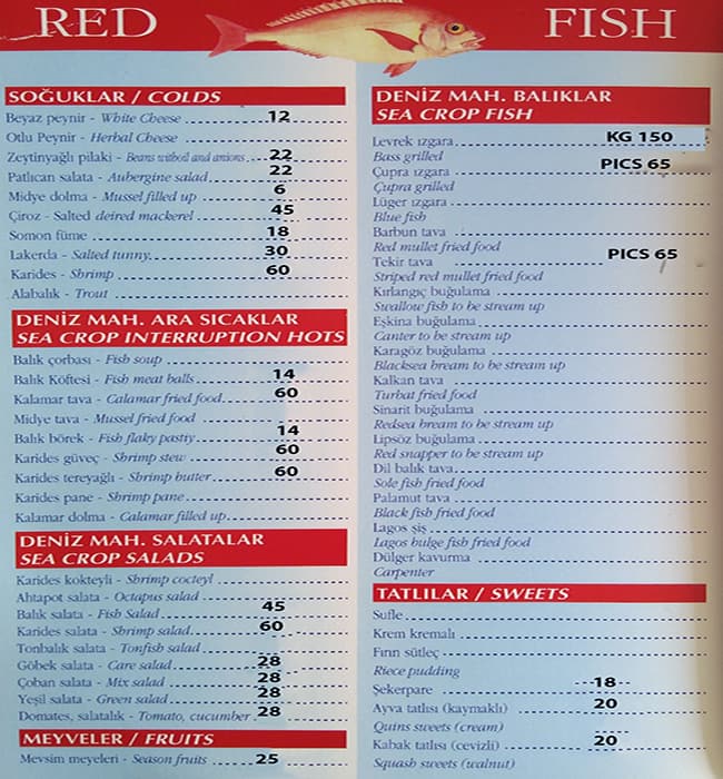 Red Fish Restoran меню