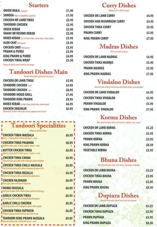 2 Spice Menu, Menu for 2 Spice, Upminster, London Zomato UK
