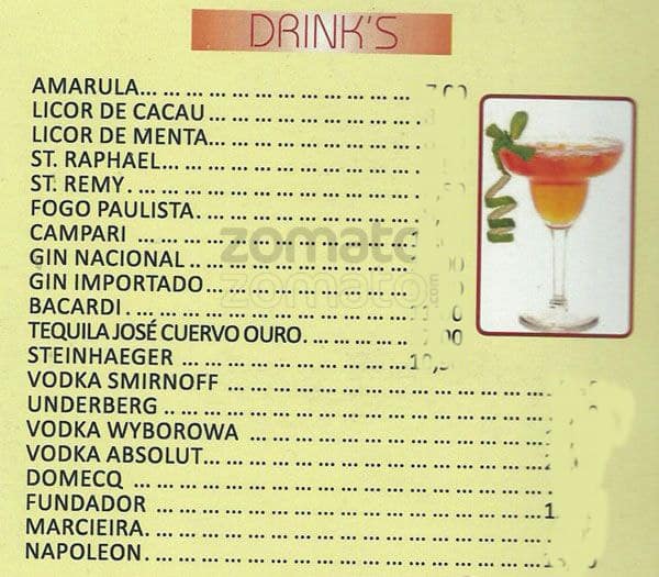 Bella Sauípe cardápio