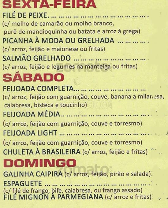 Bella Sauípe cardápio