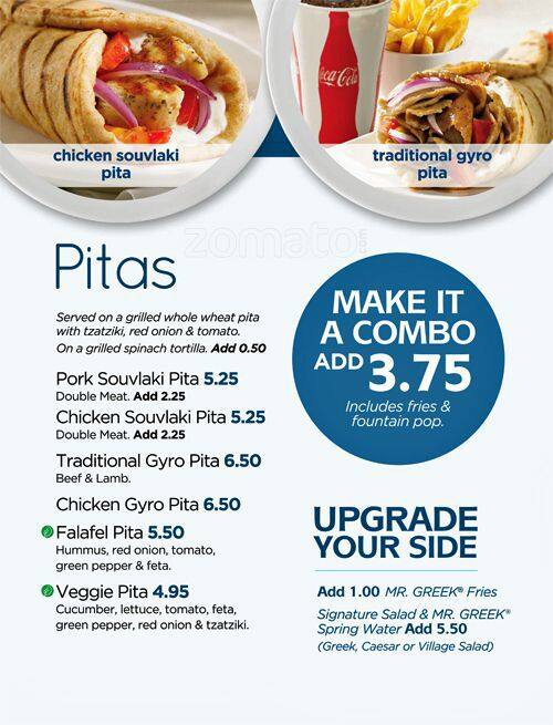 Menu au Mr. Greek restaurant, Toronto, Finch Avenue West