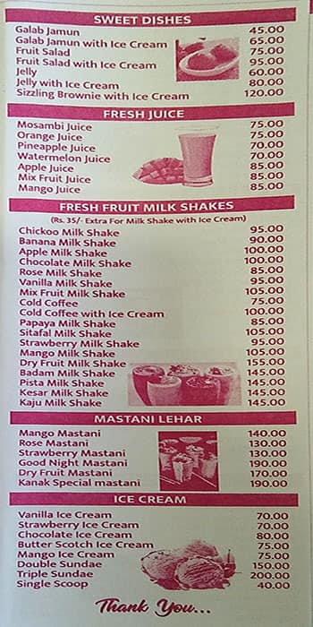 Kanak Restaurant menu