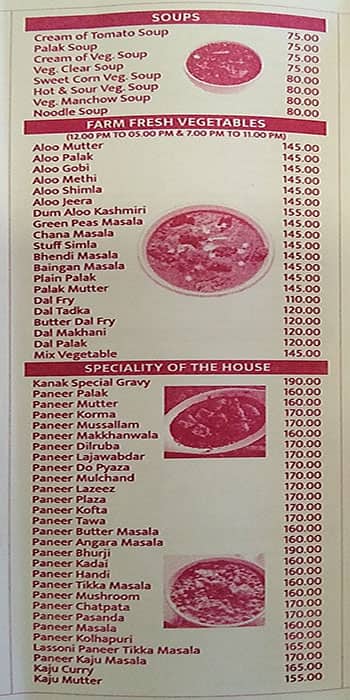 Kanak Restaurant menu