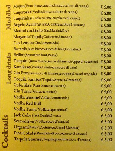 Menu di Paradise Caffè 