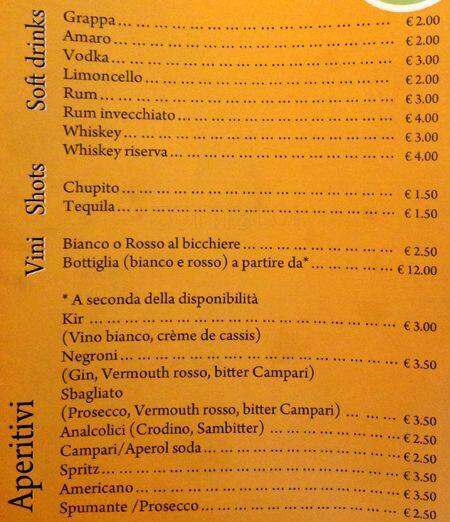 Menu di Paradise Caffè 