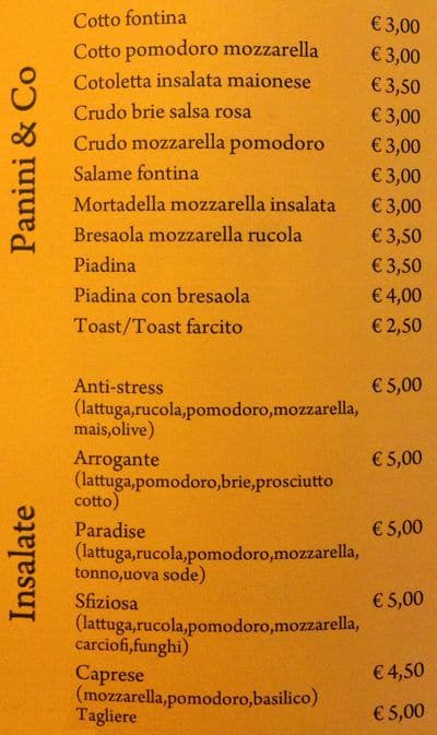 Menu di Paradise Caffè 