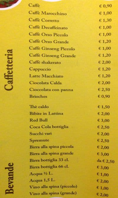 Menu di Paradise Caffè 