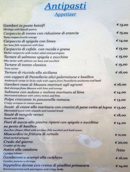 Menu de La Tellina