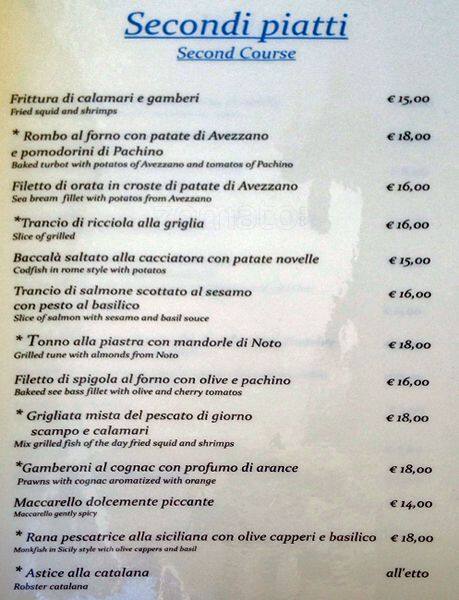 Menu de La Tellina