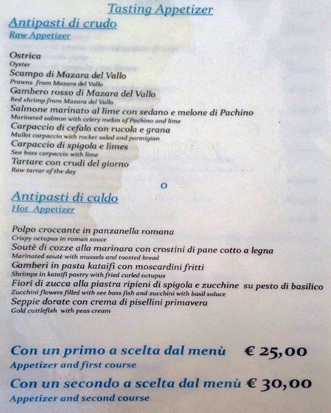 Menu de La Tellina