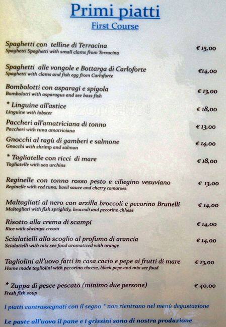Menu de La Tellina