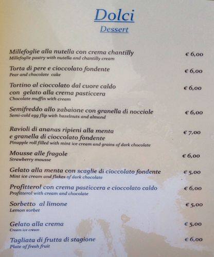 Menu de La Tellina