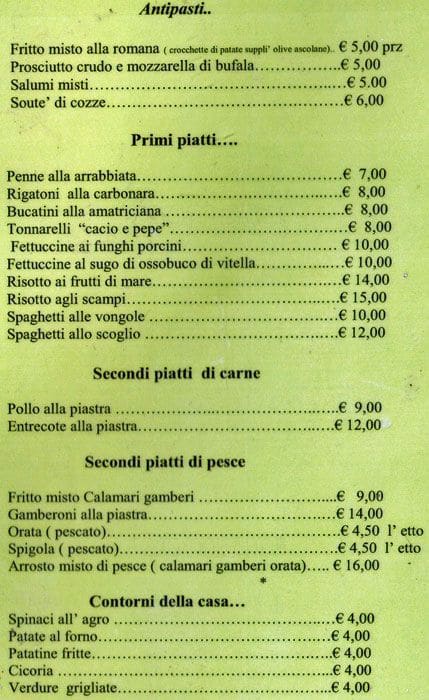 Menu di Hostaria da Italo 