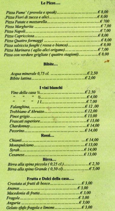 Menu di Hostaria da Italo 