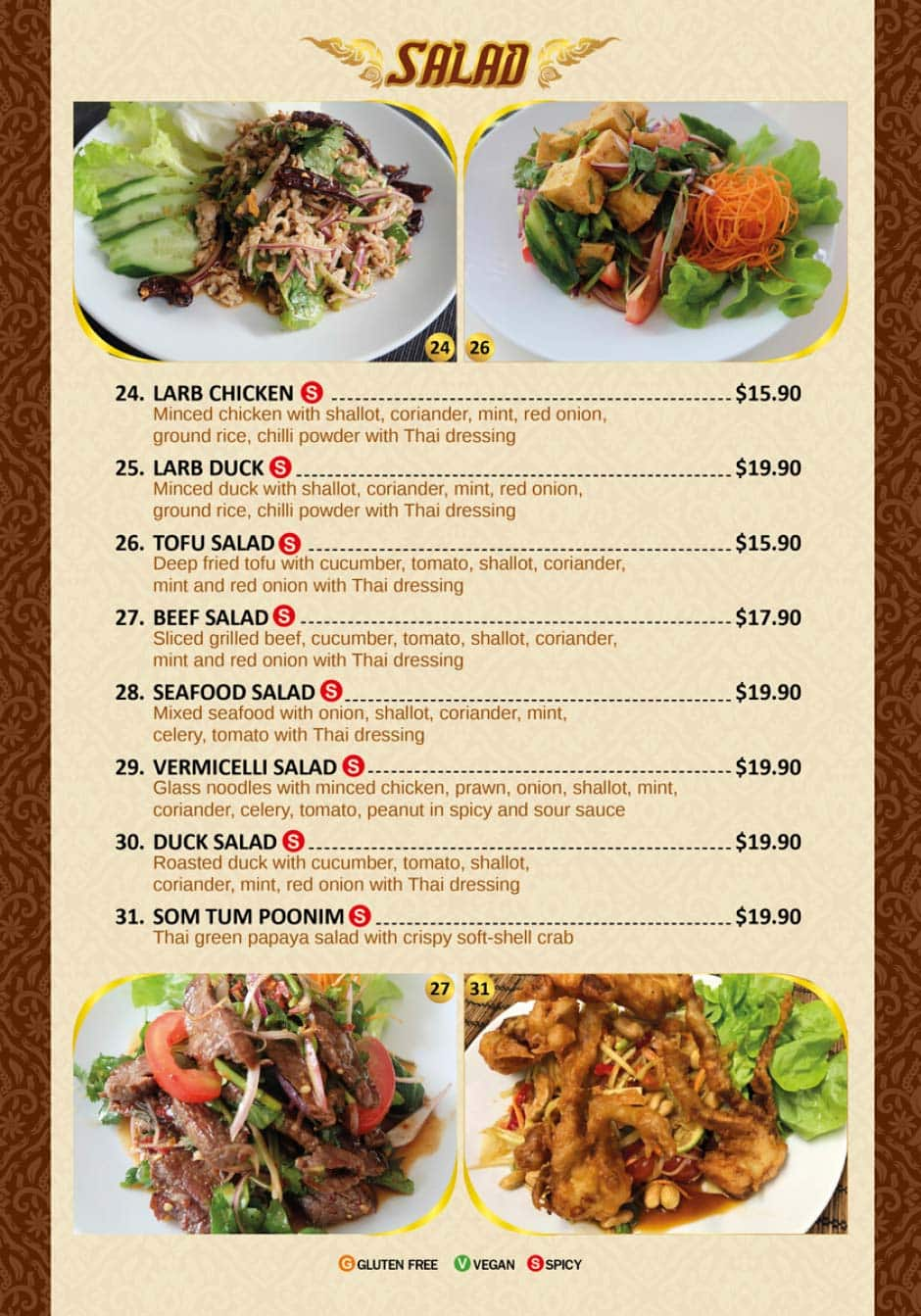 Menu at Siam House restaurant, Haymarket