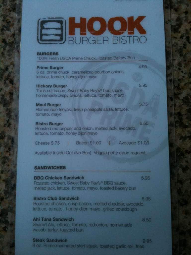 Menu at Hook Burger restaurant, Burbank