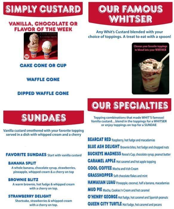 Whit's Frozen Custard Menu - Urbanspoon/Zomato