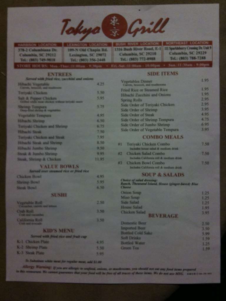 tokyo grill orangeburg