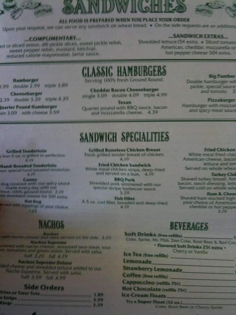 Ivanhoes menu