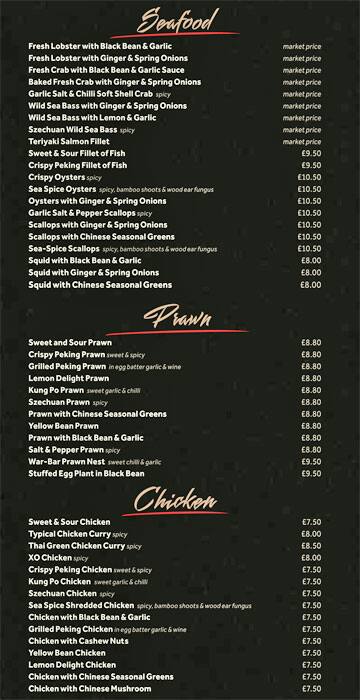 Menu at The Mandarin restaurant, Bournemouth