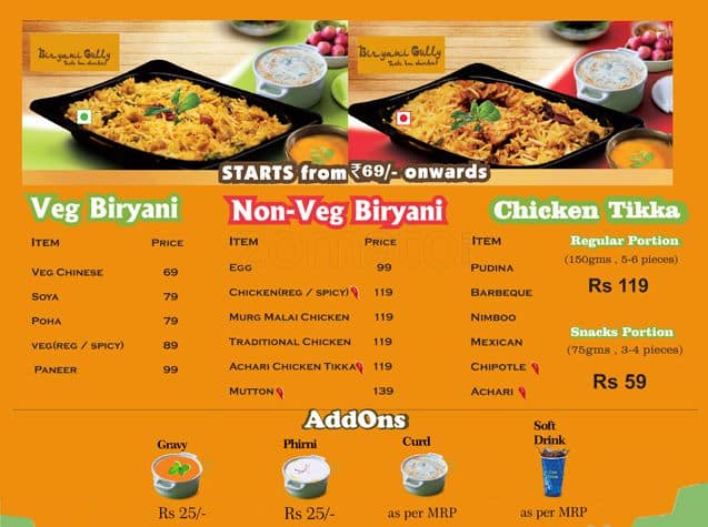 Menu at Biryani Gully, Ghaziabad, SC 111