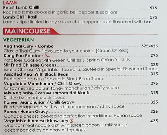 Sahibaan Oriental and Indian Restaurant menu