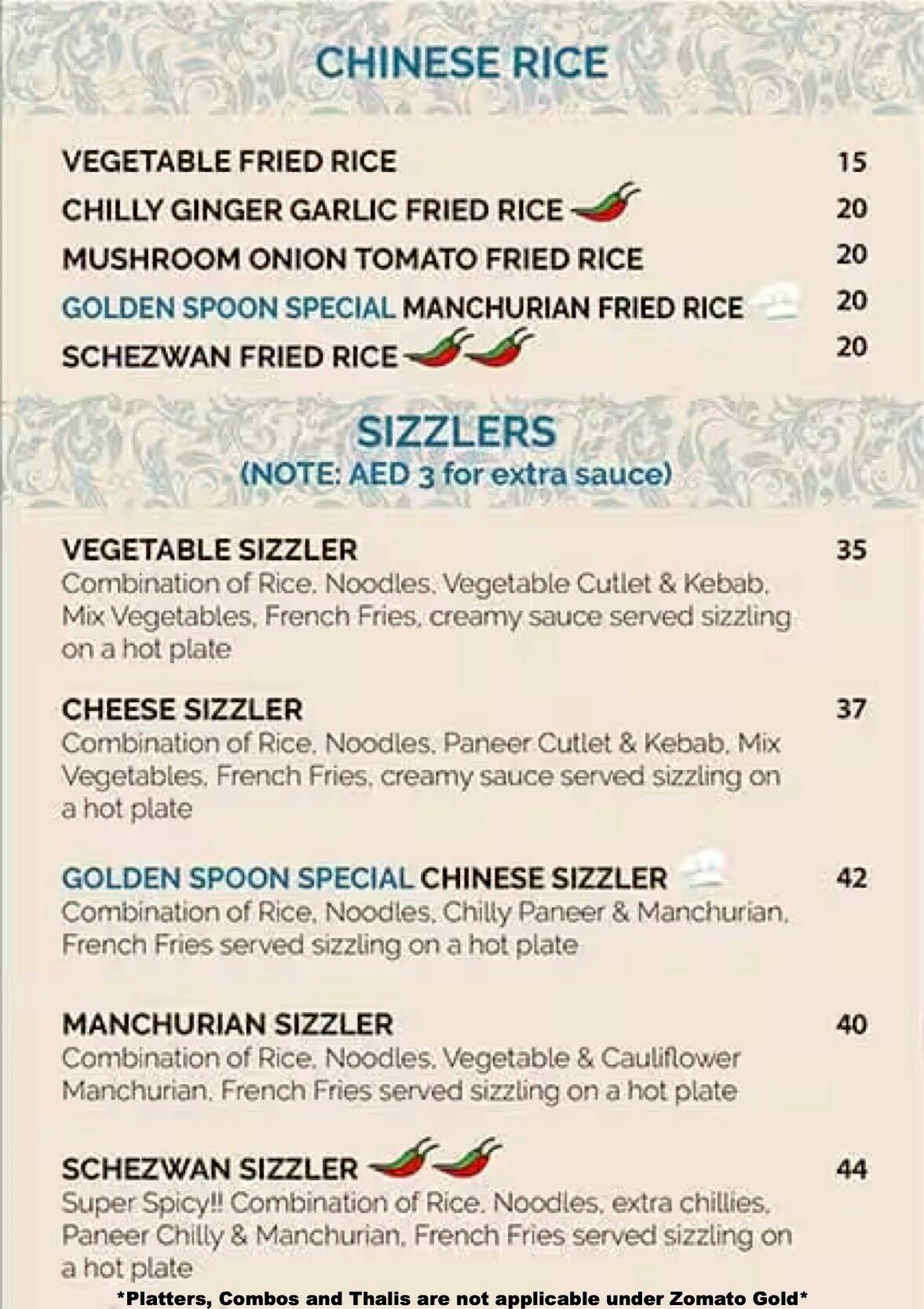 Menu of Golden Spoon Vegetarian Restaurant, Madinat Zayed, Abu Dhabi