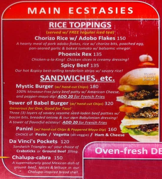 Menu at MYSTIC BREW cafe, Las Pinas