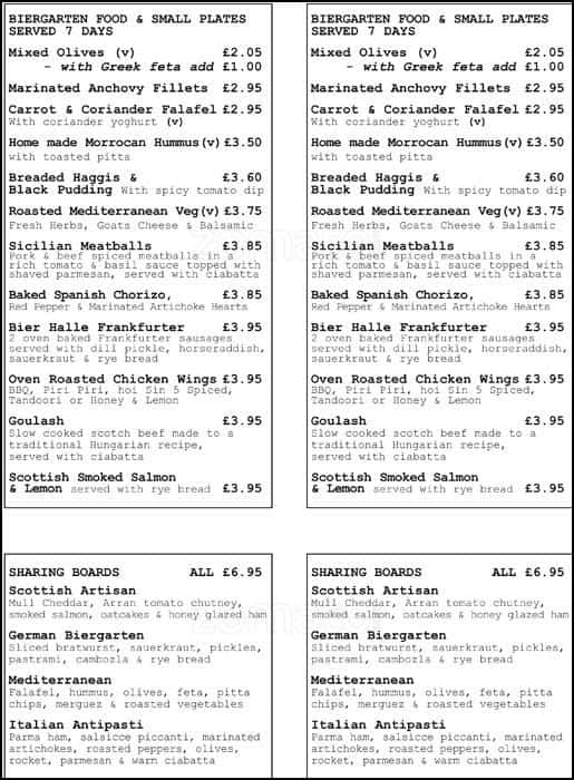 Menu at Republic Bier Halle, Glasgow, 9 Gordon St