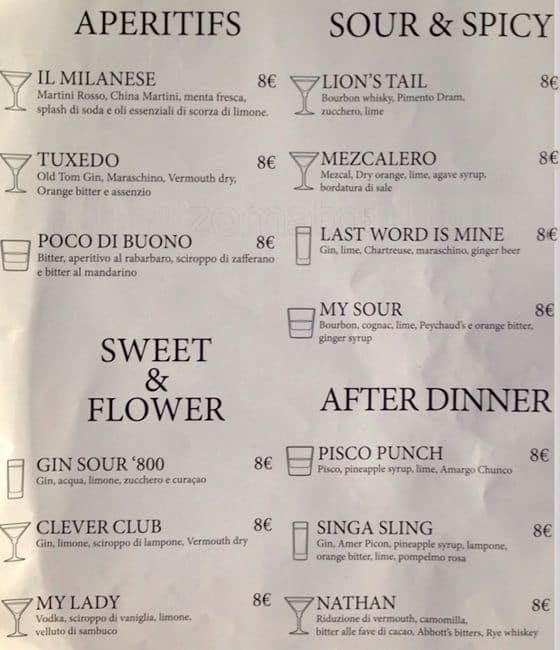 Menu di Casa Mia - Cocktail Bar & Bistrot 
