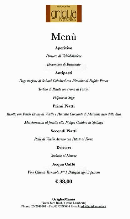 Menu di Grigliamania 