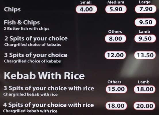 Carta de Safa Kebab