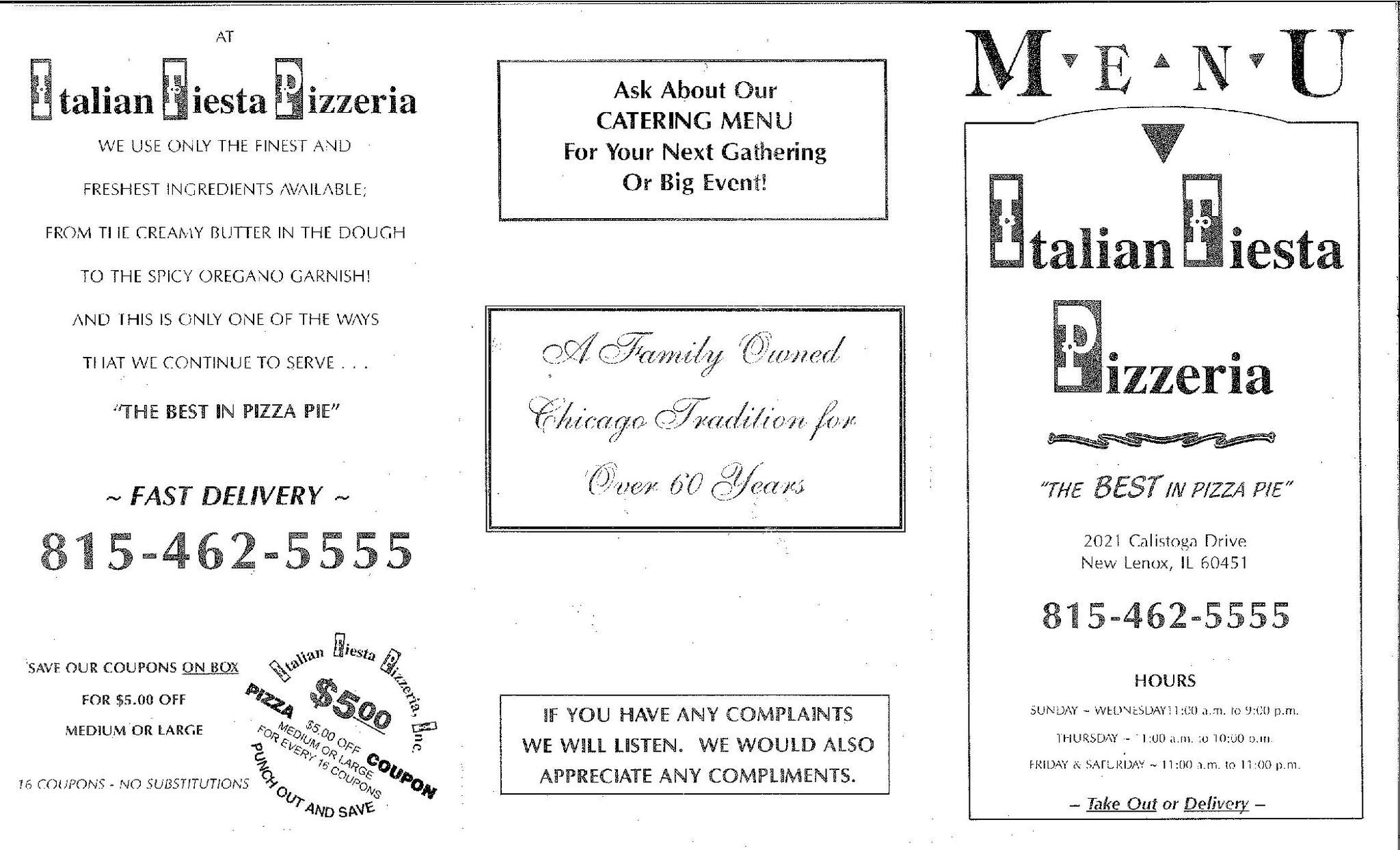 Italian Fiesta Pizzeria Menu, Menu for Italian Fiesta Pizzeria, New