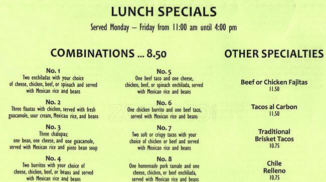 Fernando's Mexican Cuisine menu