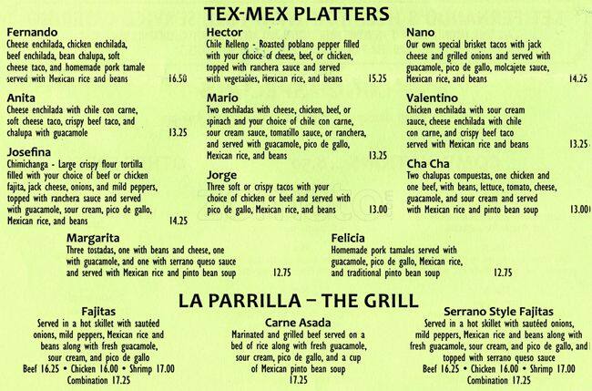 Fernando's Mexican Cuisine menu