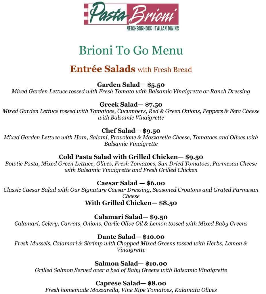 Menu at Pasta Brioni pub & bar, Scottsdale, N Miller Rd