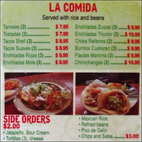 Menu at New Santa Ana restaurant, New York City