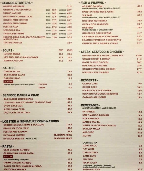 red lobster dinner menu