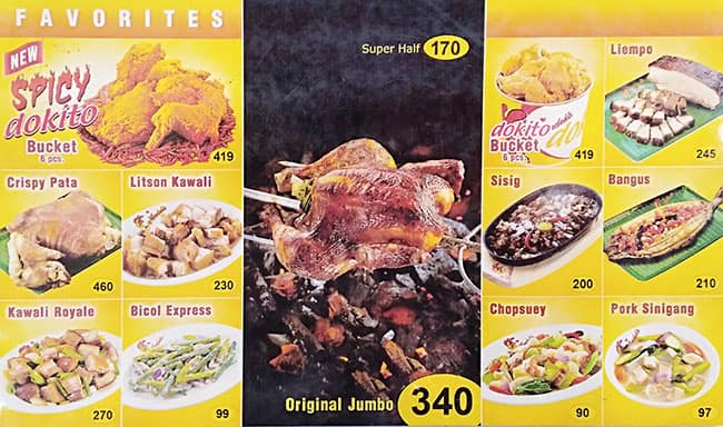 Menu at Andok's restaurant, Muntinlupa, Second Floor