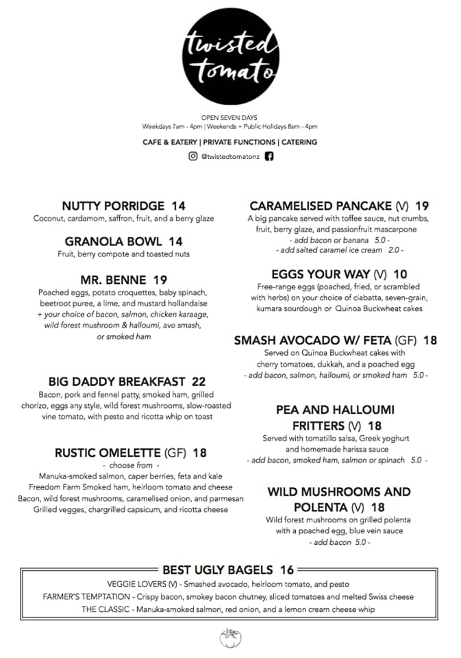 Twisted Tomato Menu, Menu for Twisted Tomato, Pt Chevalier, Auckland ...