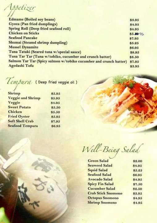 Menu at Fin Fusion Sushi Bar, Murfreesboro