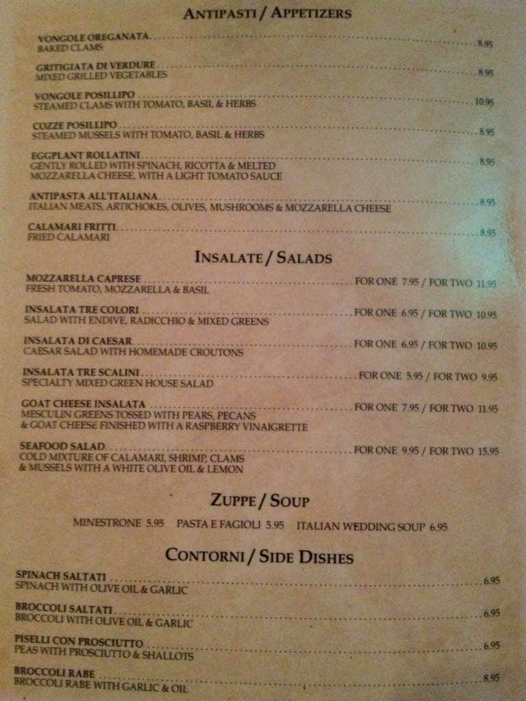 Menu at Tre Scalini Italian Restaurant, Farmingdale