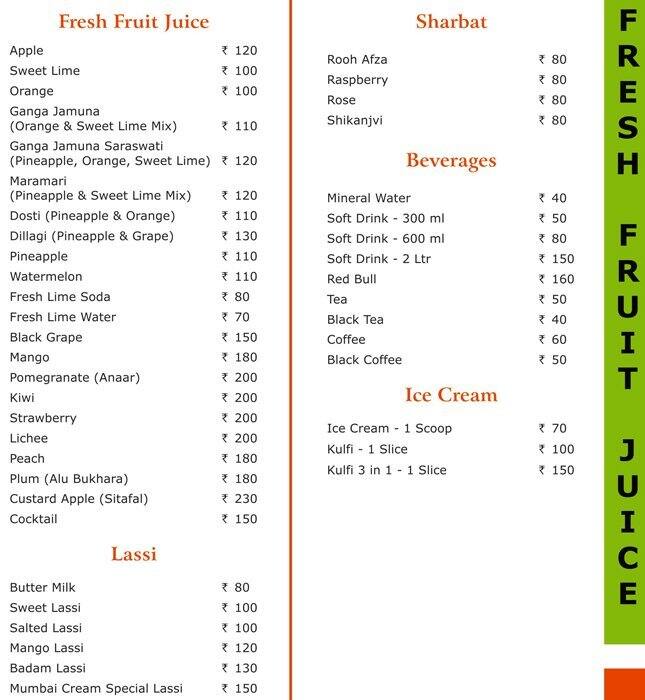 Menu at Mumbai Creams, Mumbai