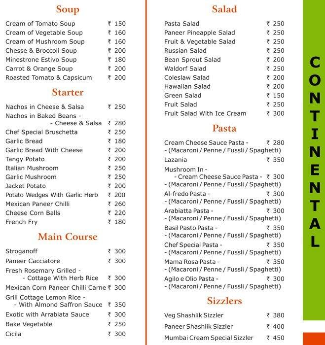 Menu at Mumbai Creams, Mumbai