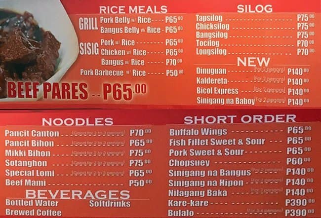 Pares Menu, Menu for Pares, Tagaytay City, Tagaytay City - Zomato ...