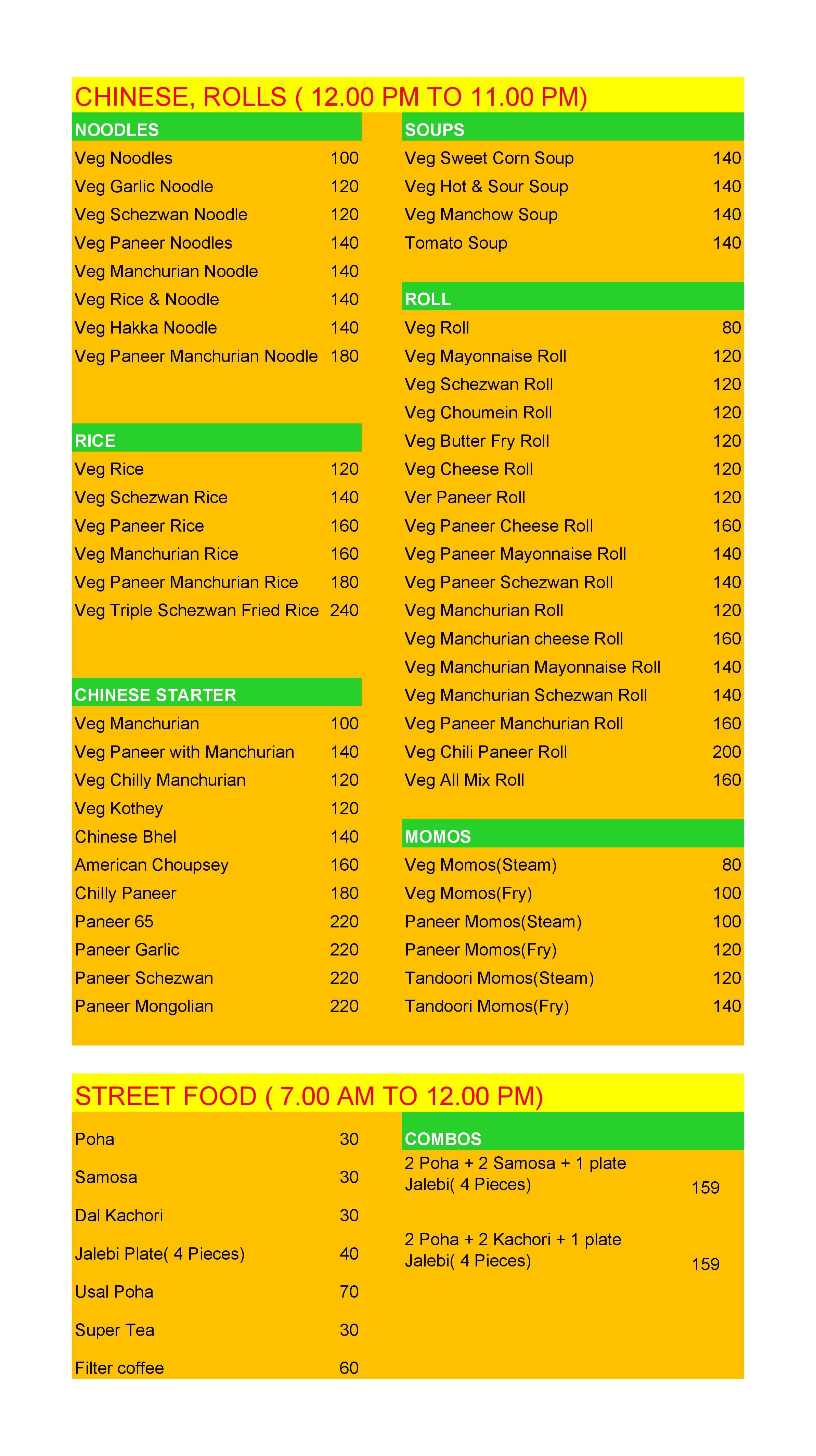 Menu Of The Dirty Chinese Vijay Nagar Indore
