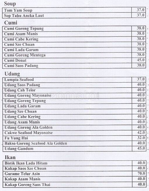 Menu at Golden Bowl restaurant, Jakarta, Jl. Raya Kb. Jeruk No.7